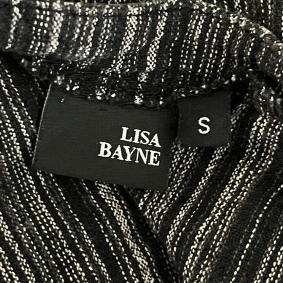 Lisa Bayne Women's Size S Black Stripe Woven Linen Shift Dress Lagenlook Artisan - Picture 4 of 12